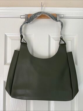 Neiman Marcus Olive Green Structured Shoulder Bag vegan leather